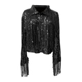 Maxbell 2xWomen's Sequin Jacket Shiny Lapel Coat for Cosplay Exhibition Beach Vacation black