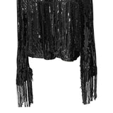 Maxbell 2xWomen's Sequin Jacket Shiny Lapel Coat for Cosplay Exhibition Beach Vacation black