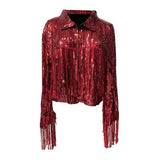 Maxbell 2xWomen's Sequin Jacket Shiny Lapel Coat for Cosplay Exhibition Beach Vacation red