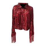 Maxbell 2xWomen's Sequin Jacket Shiny Lapel Coat for Cosplay Exhibition Beach Vacation red
