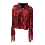 Maxbell 2xWomen's Sequin Jacket Shiny Lapel Coat for Cosplay Exhibition Beach Vacation red
