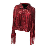 Maxbell 2xWomen's Sequin Jacket Shiny Lapel Coat for Cosplay Exhibition Beach Vacation red