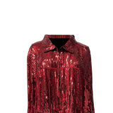 Maxbell 2xWomen's Sequin Jacket Shiny Lapel Coat for Cosplay Exhibition Beach Vacation red