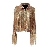 Maxbell 2xWomen's Sequin Jacket Shiny Lapel Coat for Cosplay Exhibition Beach Vacation gold