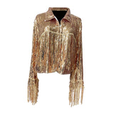 Maxbell 2xWomen's Sequin Jacket Shiny Lapel Coat for Cosplay Exhibition Beach Vacation gold