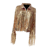 Maxbell 2xWomen's Sequin Jacket Shiny Lapel Coat for Cosplay Exhibition Beach Vacation gold