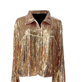 Maxbell 2xWomen's Sequin Jacket Shiny Lapel Coat for Cosplay Exhibition Beach Vacation gold