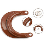 Maxbell 4xPU Leather Handles D Shaped Handle Replacement for Wallet Shoulder Bags Tote Brown Golden Buckle