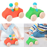 Maxbell Montessori Wooden Car Toy Boys Girls Ages 1-3 Valentines Day Gifts for Kids red car
