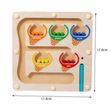 Maxbell Color Bead Maze Wooden Magnet Puzzle Boards Fine Motor for Preschoolers Gift Ice Cream Maze