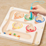 Maxbell Color Bead Maze Wooden Magnet Puzzle Boards Fine Motor for Preschoolers Gift Ice Cream Maze