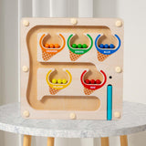 Maxbell Color Bead Maze Wooden Magnet Puzzle Boards Fine Motor for Preschoolers Gift Ice Cream Maze
