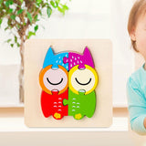 Maxbell Wooden Jigsaw Puzzle Stem Brain Teasers Puzzle Kindergarten Color Perception owl