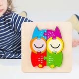 Maxbell Wooden Jigsaw Puzzle Stem Brain Teasers Puzzle Kindergarten Color Perception owl