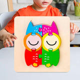 Maxbell Wooden Jigsaw Puzzle Stem Brain Teasers Puzzle Kindergarten Color Perception owl