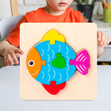 Maxbell Wooden Jigsaw Puzzle Stem Brain Teasers Puzzle Kindergarten Color Perception fish