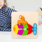 Maxbell Wooden Jigsaw Puzzle Stem Brain Teasers Puzzle Kindergarten Color Perception submarine