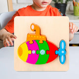 Maxbell Wooden Jigsaw Puzzle Stem Brain Teasers Puzzle Kindergarten Color Perception submarine