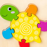 Maxbell Wooden Jigsaw Puzzle Stem Brain Teasers Puzzle Kindergarten Color Perception turtle