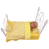 Maxbell 18" Doll Bedding Gift Set Miniature Kids Pretend Toy with Quilt Cover Pillow Yellow