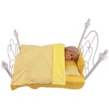Maxbell 18" Doll Bedding Gift Set Miniature Kids Pretend Toy with Quilt Cover Pillow Yellow