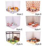 Maxbell 1/12 Backdrop Scene Model with Furniture for Action Figures Dolls Collection Style A