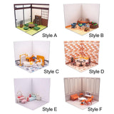 Maxbell 1/12 Backdrop Scene Model with Furniture for Action Figures Dolls Collection Style A