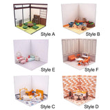 Maxbell 1/12 Backdrop Scene Model with Furniture for Action Figures Dolls Collection Style A