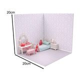 Maxbell 1/12 Backdrop Scene Model with Furniture for Action Figures Dolls Collection Style E