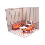 Maxbell 1/12 Backdrop Scene Model with Furniture for Action Figures Dolls Collection Style F