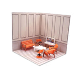 Maxbell 1/12 Backdrop Scene Model with Furniture for Action Figures Dolls Collection Style F