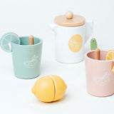 Maxbell Wooden Tea Set Developmental Toy Kitchen Tableware Set for Kindergarten Kids