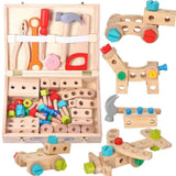 Maxbell Toddlers Wooden Tool Toys with Tool Box Wood Tool Set for Kids for Patterning