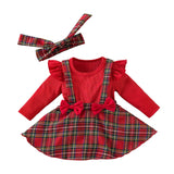Maxbell Baby Girl Dress with Bow Headband Party Dresses Cute Puff Sleeve Plaid Dress