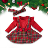 Maxbell Baby Girl Dress with Bow Headband Party Dresses Cute Puff Sleeve Plaid Dress