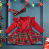 Maxbell Baby Girl Dress with Bow Headband Party Dresses Cute Puff Sleeve Plaid Dress