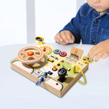 Maxbell Montessori Busy Board Kids Sensory Toys Cognition Game Analog Steering Wheel