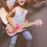 Maxbell Kids Toy Ukulele Musical with Picks for Boy Girls Preschool Ukulele Beginner Pink