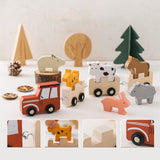 Maxbell Wooden Animal Train Set Educational Toy Animal Farm Train for Kids Girl Toys