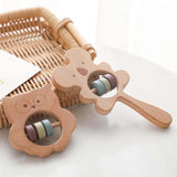 Maxbell Baby Teether Rattles Activity Toy Shaking Bell for Newborn Wood Teething Toy