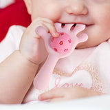 Maxbell Baby Teething Hand Rattle Activity Toy for Newborn Easy Grip Montessori Toys Pink