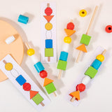 Maxbell Montessori Wooden Beads Sequencing Toy Set Lacing Beads for 1 2 3 4 5 6 Kids