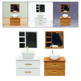 Maxbell Dollhouse Furniture Toys Classic 1:12 Miniature Bathroom Sink Cabinet Mirror White