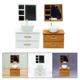 Maxbell Dollhouse Furniture Toys Classic 1:12 Miniature Bathroom Sink Cabinet Mirror White