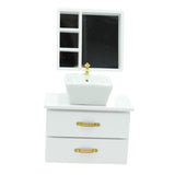 Maxbell Dollhouse Furniture Toys Classic 1:12 Miniature Bathroom Sink Cabinet Mirror White