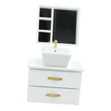 Maxbell Dollhouse Furniture Toys Classic 1:12 Miniature Bathroom Sink Cabinet Mirror White