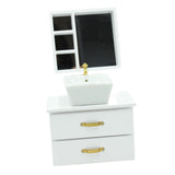 Maxbell Dollhouse Furniture Toys Classic 1:12 Miniature Bathroom Sink Cabinet Mirror White