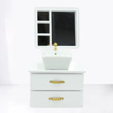 Maxbell Dollhouse Furniture Toys Classic 1:12 Miniature Bathroom Sink Cabinet Mirror White