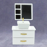 Maxbell Dollhouse Furniture Toys Classic 1:12 Miniature Bathroom Sink Cabinet Mirror White