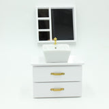 Maxbell Dollhouse Furniture Toys Classic 1:12 Miniature Bathroom Sink Cabinet Mirror White